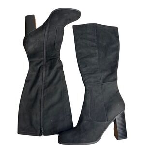 Style & Co Addy Heeled Knee‎ High Boots Size 11 Black Faux Suede Casual Career
